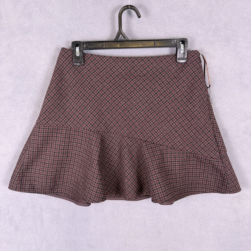 UNIQLO Womens Wool Blended Flared Skort Skirt Red Houndstooth Medium